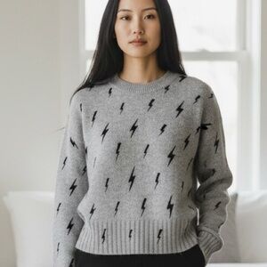 BOGO! Skull Cashmere Lightening Bolt 100% Cashmere Pullover Gray Black XS
